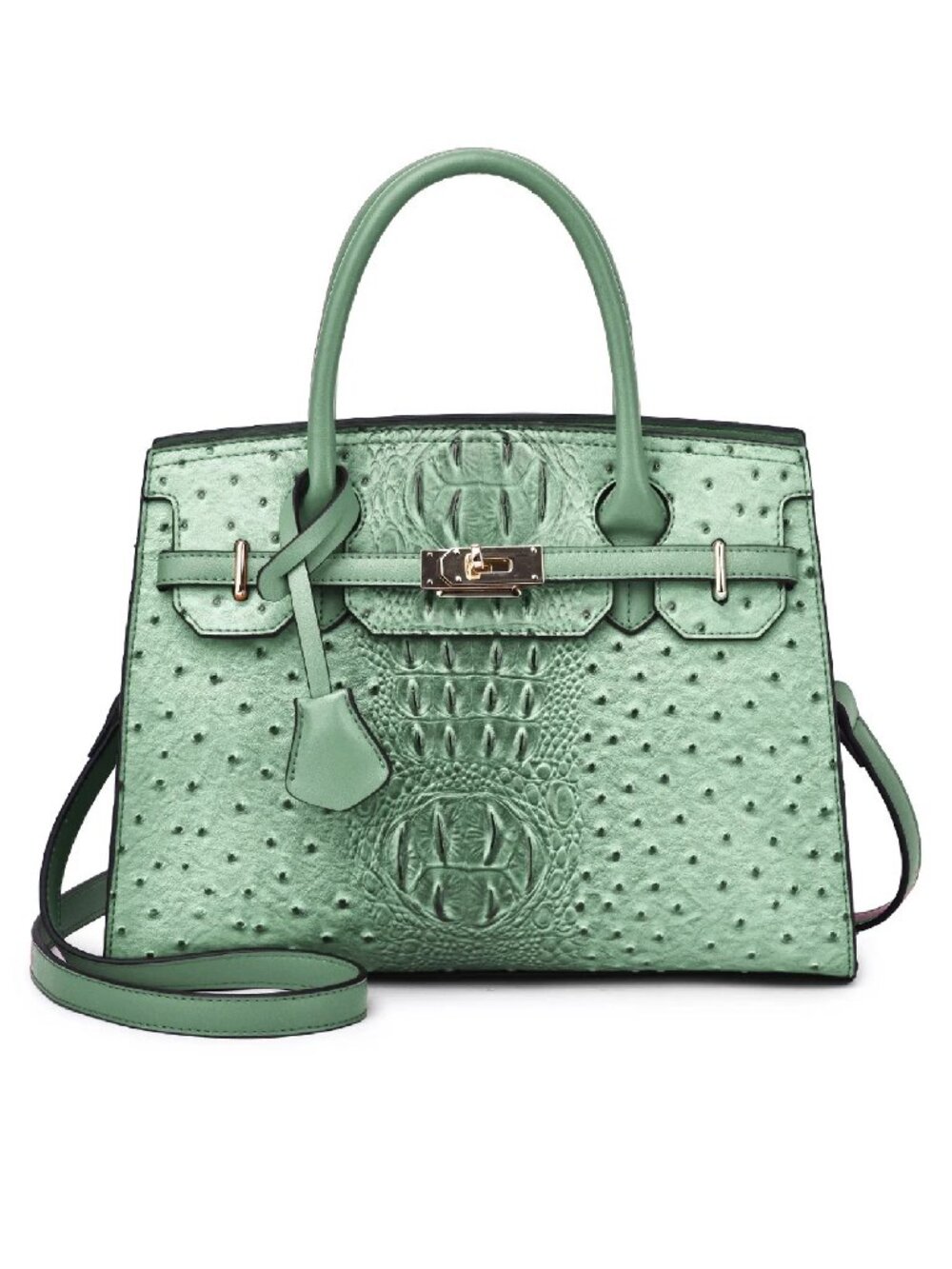brand new SAGE GREEN Mellow World VIRGINIA Faux Croc/Ostrich HandBag Satchel